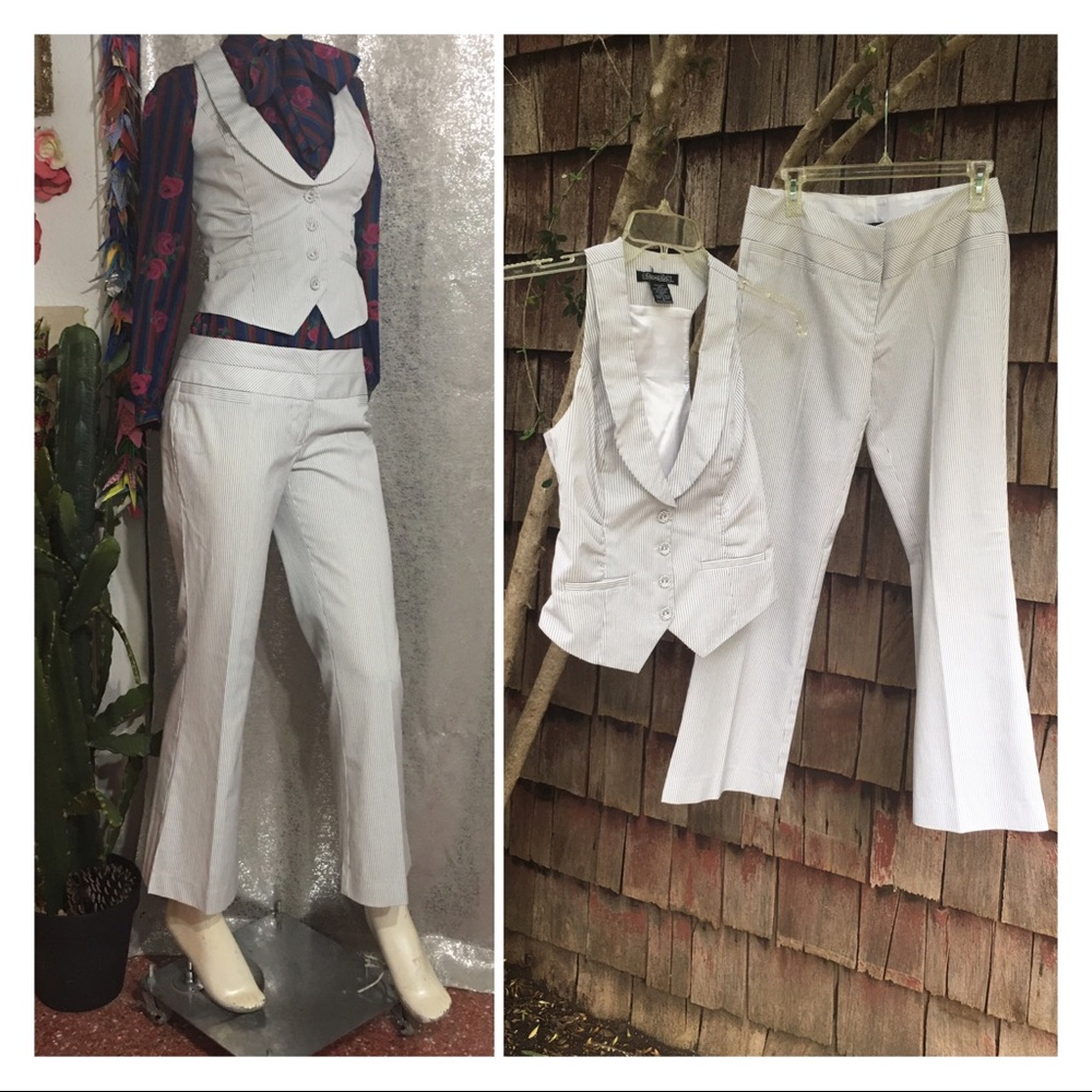 Pinstripe Pant Suit Vest & Slacks Work Business